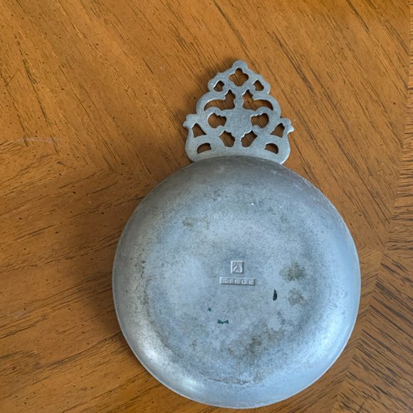 Vintage / Antique STEDE Pewter Porringer Change Dish With Filigree Handle 6" - Picture 4 of 5